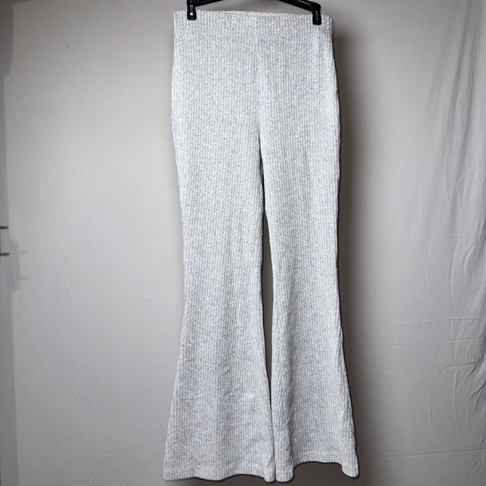 Aerie Grey Heathered Ribbed High Waisted Flare Leggings Pants Medium Regular